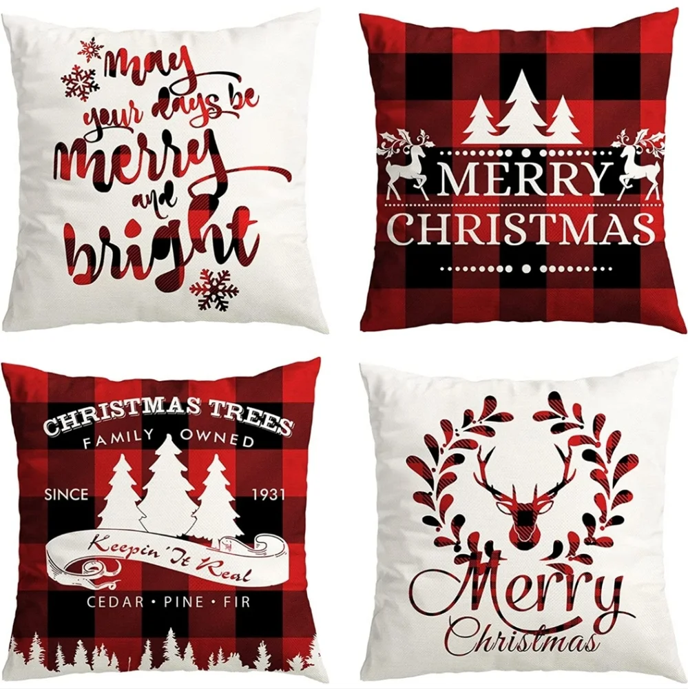 Throw pillow covers holiday Christmas plaid gingham print